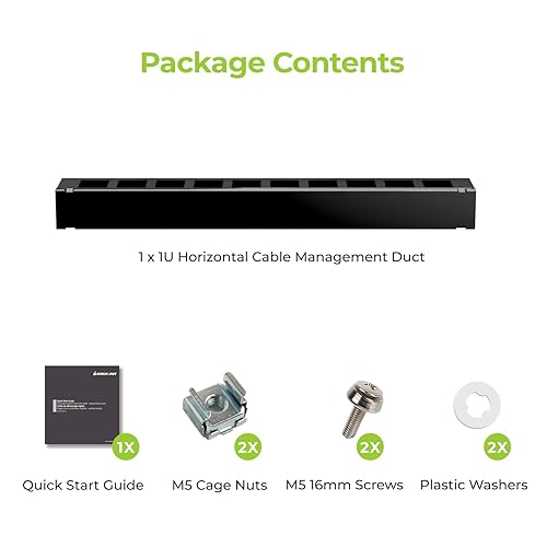 IOGEAR 1U 19 Horizontal Cable Management Duct – Finger Duct with Removable Cover, Metal Construction (GROHD1U)