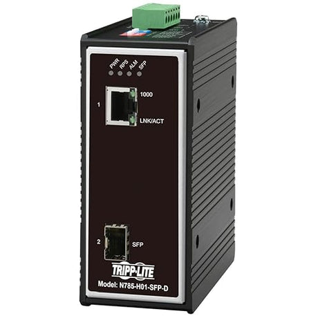Tripp Lite Industrial Heavy-Duty Network Copper Ethernet to Fiber Optic SFP Transceiver Media Converter Extender, SFP to RJ45, 10/100/1000 Mbps, IP30 House, DC Power, 2-Year Warranty (N785-I01-SFP-D) Industrial Housing Open SFP / DC Power Variable