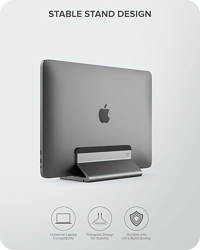 ALOGIC Bolt Adjustable Laptop Vertical Stand Crafted with Superior Aluminium & Silicon Pads, Interchangeable Width Size, Compatible with Latest laptops- MacBook, Surface, Chromebook, and Others