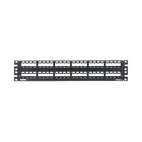 Panduit CP48WSBLY Mini-Com® Mini-Com Flat Modular Patch Panel With Strain Relief Bar 48-Port, 2-Rack Unit, Black,