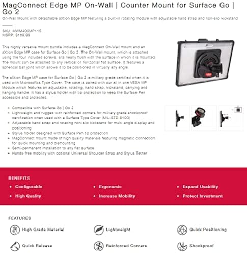 MagConnect Edge MP On-Wall | Counter Mount for Surface Go 4 | Go 3 | Go 2 | Go Display Name/Code