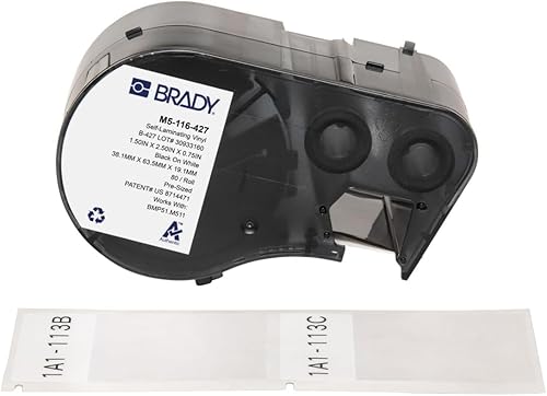 Brady Authentic (M5-116-427) Self-Laminating Vinyl Wrap Around Labels 2.5 H x 1.5 W Black on White, Clear, 80 Labels. for use with The BMP51 and M511 Label Printers Acrylic Black on White, Clear 2.5*1.5 inches
