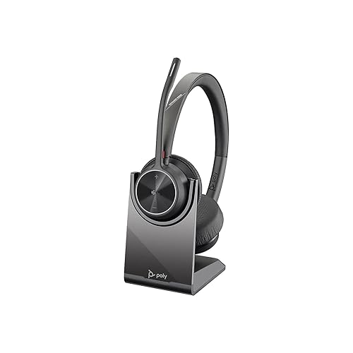 Poly (Plantronics + Polycom) Voyager 4320 UC Wireless Headset Charge Stand (Plantronics) - Headphones Mic Connect to PC/Mac via USB-C Bluetooth Adapter, Works w/Teams (Certified), Zoom&More, Black