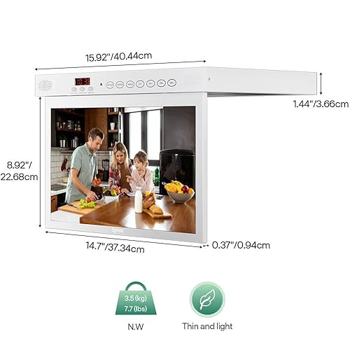 SYLVOX Under Cabinet TV 15.6-Inch Smart 1080p with LED Clock Display in White