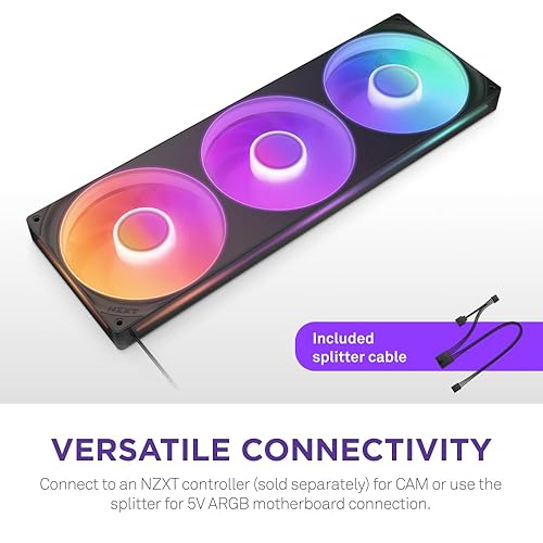 NZXT F420 RGB Core - 420mm Single-Frame Fan Unit with 3 x 140mm RGB Fans - Speed & Lighting Control - High Static Pressure & Airflow - Fluid Dynamic Bearings - 8 aRGB LEDs Per Fan - Black 420mm Single Frame Black