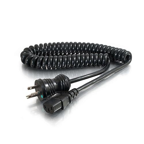 C2G 48066 18 AWG Coiled Hospital Grade Power Cord - NEMA 5-15P to IEC320C13, TAA Compliant, Black (8 Feet, 2.43 Meters) 8ft