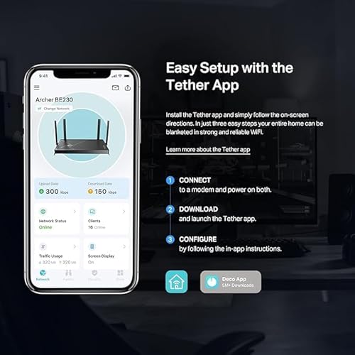 TP-Link Dual-Band BE3600 Wi-Fi 7 Router (Archer BE230) - 4-Stream 3.6 Gbps, 2×2.5G + 3×1G Ports, USB 3.0, 2.0 GHz Quad Core, 6 Antennas, VPN Clients & Server, EasyMesh, HomeShield, MLO, Private IOT Wi-Fi 7 | BE3600 |Dual-Band
