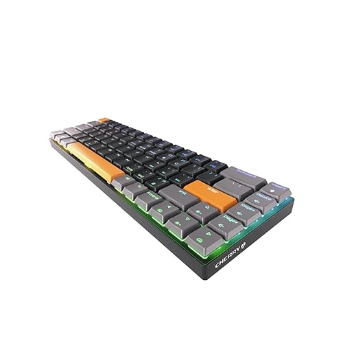 Cherry MX-LP 2.1 Compact Wireless Gaming Keyboard. RGB MX Silver Speed Switches. RGB Lighting Low-Profile MX Precision switches. 65% Size. 68 Keys. (Black & Orange)