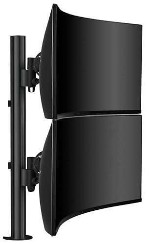 Atdec AWMS-2-LTH75-H-B Dual Stack Heavy Monitor Desk Mount - Flat and Curved up to 49in - VESA 75x75, 100x100 - Tool-Free Adjustable Monitor Height, tilt, pan - Quick Display Release, Black