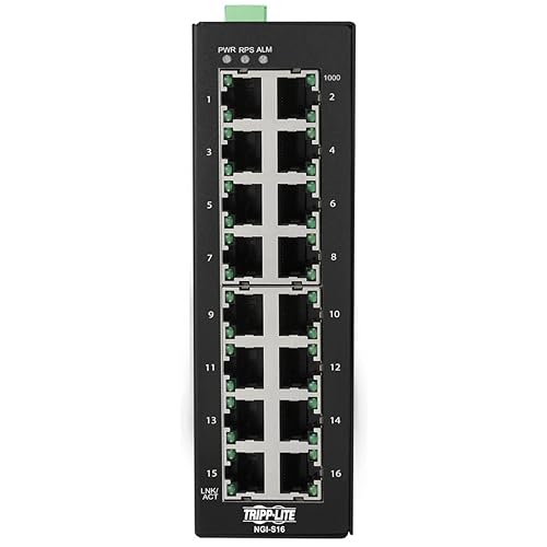 Tripp Lite Industrial 16-Port Lite Managed Gigabit Ethernet Switch, 10/100/1000 Megabit RJ45 Ports, DIN Mount, 14° to 140°F Temperature Range, 3-Year Manufacturer's Warranty (NGI-S16)