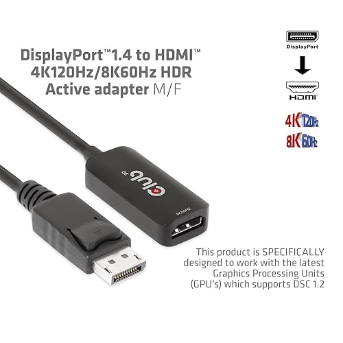 Club 3D CAC-1088 DisplayPort 1.4 to HDMI 4K120Hz/8K60Hz HDR Active Adapter M/F