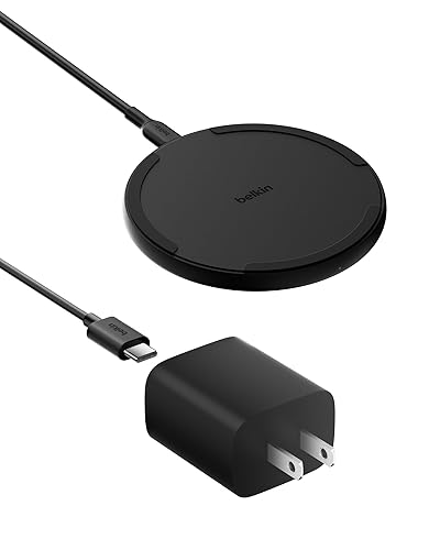 Belkin Wireless Charging Pad 15W - Qi Charger, Charging Station for Apple iPhone 16, iPhone 15/14/13 Series, AirPods, Samsung Galaxy S25, Galaxy S24, Pixel - Power Supply and Cable Included - Black