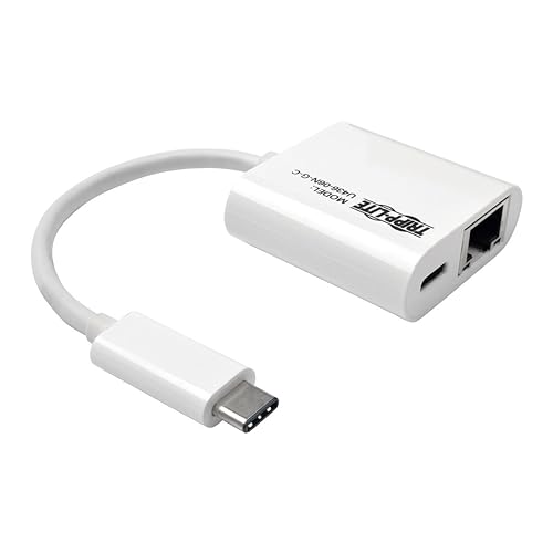 Tripp Lite U436-06N-G-C USB-C-Gigabit Ethernet (GbE) NIC Network Adapter with USB-C PD Charging Port, White GbE + Charging Port