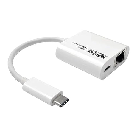 Tripp Lite U436-06N-G-C USB-C-Gigabit Ethernet (GbE) NIC Network Adapter with USB-C PD Charging Port, White GbE + Charging Port