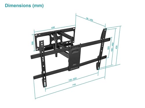 Monoprice EZ Series Full-Motion Articulating TV Wall Mount Bracket for TVs Up to 70in Max Weight 99lbs VESA Patterns Up to 600x400 Rotating