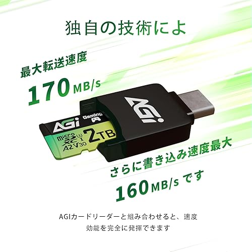 AGI 2TB TF138 Micro SD/Type C Card Reader, Nintendo Switch Tested to Work with Nintendo Switch MicroSDXC A2 U3 V30 4K UHS-I U3 (Read Speed up to 170MB/s, Speed