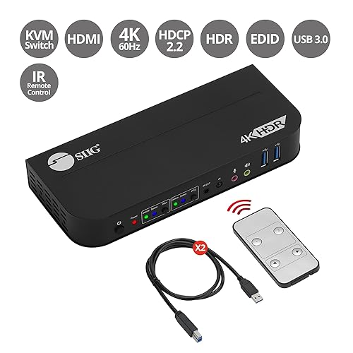 SIIG 2-Port 4K Kvm Switch Hdmi with Remote Control, 1X Hdmi Output, 2X USB 3.2 Type-A Ports, Edid Bypass, Compatible with Windows and Mac (Ce-Kv0E11-S1) Silver