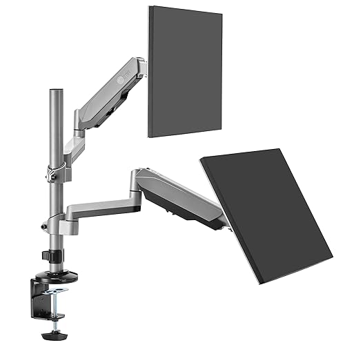 SIIG Dual Monitor Arm Desk Mount with Gas Spring, Holds Two 17-32 Screens, Up to 19.8lbs Each, Fully Adjustable, VESA 75/100mm, C-Clamp/Grommet, Cable Management, (CE-MT3R11-S1)