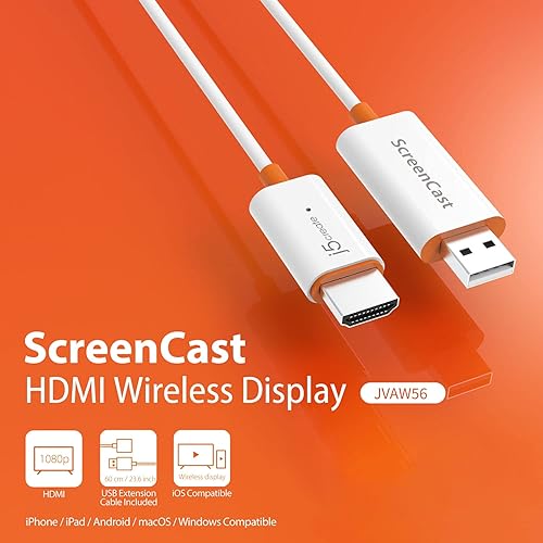 5create ScreenCast HDMI Wireless Display Adapter Receiver - Mirror Phone, Tablet, Laptop to HDTV - Compatible with MiraCast, AirPlay, Android, Windows 10 PC, iOS, iPhone, Tablet (JVAW56)