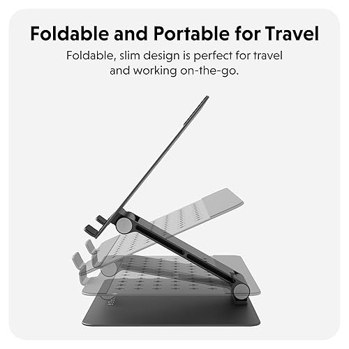 Hyperspace Adjustable Laptop Stand — Sleek, Foldable, Portable Aluminum Laptop Stand for 16” Devices — Height Adjustable to 22”, Optimal Cooling, Non-Slip Grips