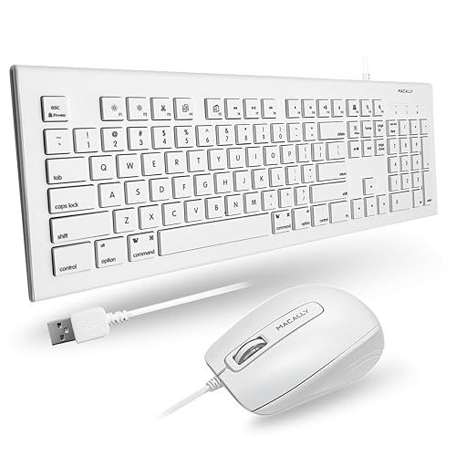Macally 104 Key USB Wired Keyboard with Apple Shortcut Keys and 3 Button USB Optical Mouse Combo for Mac and Windows PC (MKEYECOMBO) Keyboard and Mouse