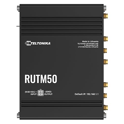 Teltonika RUTM50000000 Model RUTM50 Cellular 5G Router; Speeds of up to 3.4 Gbps; Dual SIM with Auto-failover; Backward Compatible with 4G (LTE Cat 19); for USA and Canada Carriers; Auto APN