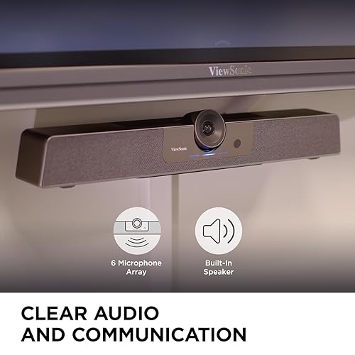 ViewSonic UMB202 4K Video Conference Camera with 120° Wide-Angle Lens, 5X Zoom, Speakers, and Beamforming 6-Microphone Array Certified for Microsoft Teams Rooms Video Bar System