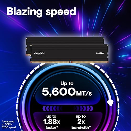 Crucial Pro 128GB Kit (2x64GB) DDR5 RAM, 5600MHz (or 5200MHz or 4800MHz) Desktop Gaming Memory UDIMM, Compatible with Latest Intel & AMD CPU CP2K64G56C46U5 128GB Kit (2x64GB) 5600MHz