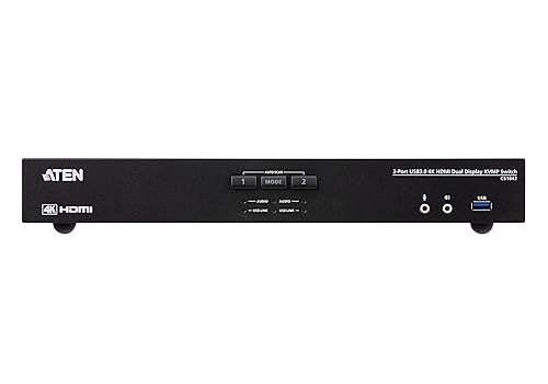 ATEN CS1842 2-Port True 4K HDMI Dual-View KVM Switch with Audio & USB 3.0 Hub, Black International Version