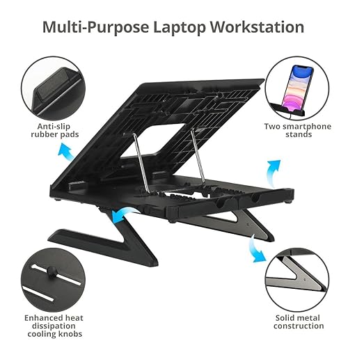 SIIG Laptop Stand, Ergonomic Adjustable Riser Stand, Smart Phone Holder & Heat-Vent, Portable Design Fit 10 to 17 (CE-MT3911-S1)