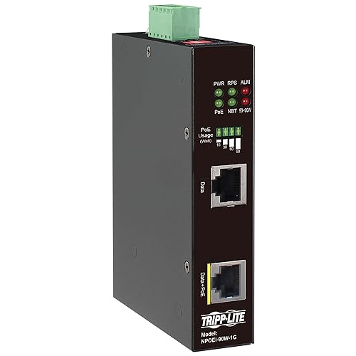 Tripp Lite Gigabit Ethernet PoE Injector Heavy-Duty Industrial, 1-Port, 90W PoE++, 1 Gbps, Power + Data up to 328 Feet / 100 Meters, IP30 Housing, DIN Rail-Mount Ready, 3-Year Warranty (NPOEI-90W-1G) 90 Watts
