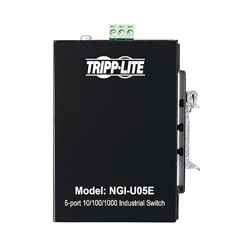 Tripp Lite 5-Port Industrial Gigabit Ethernet Switch with Ethernet/IP Quality of Service (EIP QoS), Unmanaged, DIN Rail & Wall Mounting, -40° to 75°C Temperature Range, 3-Year Warranty (NGI-U05E) Unmanaged 5-Port EIP QoS