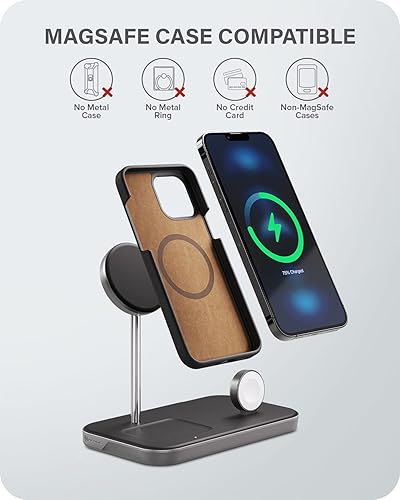 ALOGIC MagSpeed 3-in-1 Wireless Charging Station, MagSafe Compatible for iPhone 15/14/13/12 Series, Wireless Charging Enabled AirPods Case & All Apple Watch Models, LED Indicator, Certified Safe.