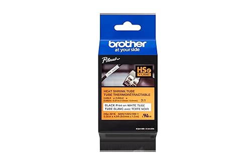 Brother HSe221E 9.0mm (0.35in) Black on White 3:1 Heat Shrink Tube