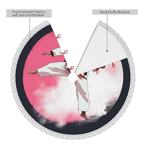 Taekwondo Design Printed Christmas Tree Skirt 36 Inch - Thick Xmas Tree Skirt with Tassel for Indoor Outdoor Xmas Tree Decoration