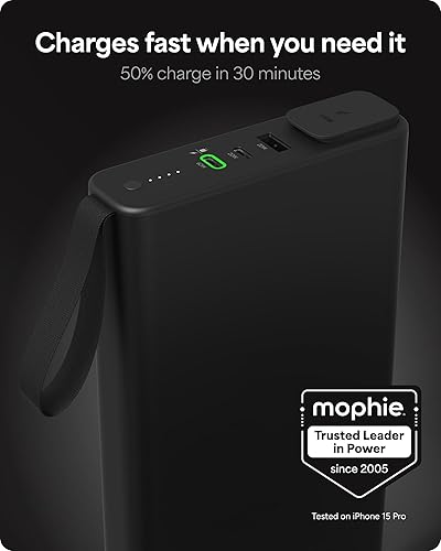 mophie powerstation pro AC (2023)-27,000 mAh External Battery compatbile With MacBook&iPad Portable PD battery with 100W of AC&60W USB-C Fast Charge integrated carry strap-USB-C cable included, Black 27,000 mAh Gen 2