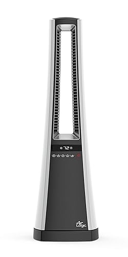 Lasko Oscillating Bladeless Ceramic Tower Space Heater for Home with Enhanced Safety, Adjustable Thermostat, Filter, Timer and Remote Control, 27 Inches, Silver, 1500W, AW300