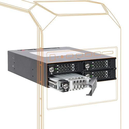 ICY DOCK Rugged 4 x 2.5 SAS/SATA HDD/SSD Mobile Rack Enclosure for 5.25 Bay (with Keylock) | ToughArmor MB994SK-1B 4 Bay Lock