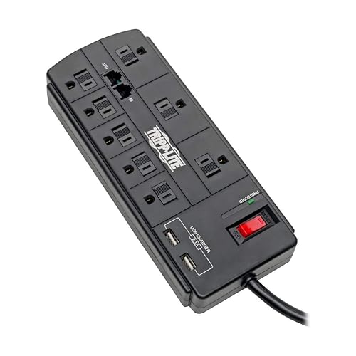 Tripp Lite Protect It! 8-Outlet Surge Protector With 2 USB Ports, 8ft Cord (Telephone/Modem)