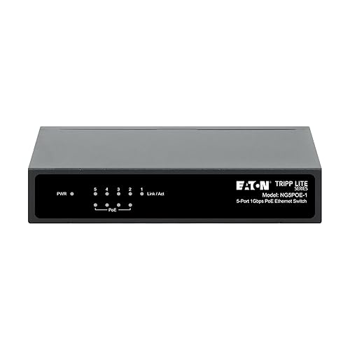 Tripp Lite Series 5-Port Desktop Unmanaged Gigabit Ethernet Network Switch with PoE+, 65W, Metal Enclosure, Plug-and-Play, Auto-Negotiable, Wall Mount Option, 3-Year Warranty (NG5POE-1) 1 Gbps / PoE+ 5-Ports