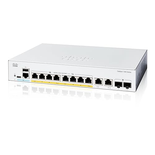 Cisco Catalyst 1300-8P-E-2G Managed Switch, 8 Port GE, PoE, Ext PS, 2x1GE Combo, Limited Lifetime Protection (C1300-8P-E-2G)