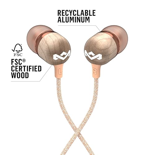 House of Marley | Smile Jamaica Wired in-Ear Headphones - in-line Microphone with 1-Button Remote | Noise Isolating | Durable | Tangle Free Cable | Copper