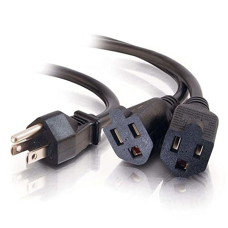 C2G 29802 16 AWG 1-to-2 Power Cord Splitter (NEMA 5-15P to 2 NEMA 5-15R) TAA Compliant, Black (18 Inch)