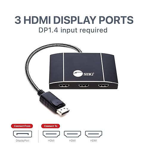 SIIG 3 Port DisplayPort 1.4 to HDMI MST Hub 4K - 1x3 DP 1.4 to HDMI Multi Monitor Splitter and Adapter - for Windows PCs and Laptops (NOT for Mac OS) CE-DP0Q11-S1