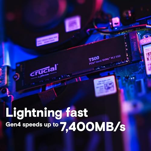 Crucial T500 4TB Gen4 NVMe M.2 Internal Gaming SSD, Up to 7000MB/s, Laptop & Desktop Compatible + 1mo Adobe CC All Apps - CT4000T500SSD3 4TB T500