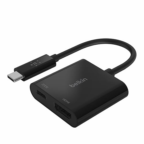 Belkin USB C to HDMI Adapter + USBC Charging Port to Charge While You Display, Supports 4K UHD Video, Passthrough Power up to 60W for Connected Devices, Compatible with MacBook, iPad, Windows Adapter USB-C to HDMI + Charging