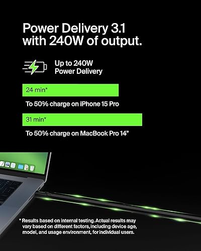 Belkin Connect USB4 Cable (6.6ft/2M Power Cable), USB-C to USB-C Cable w/ 240W Power Delivery + 20Gbps - USB4 Compliant Power Cable, Compatible with MacBook, Windows, Chromebook, & More