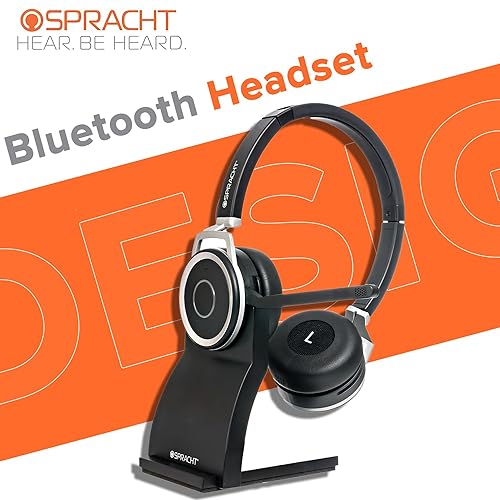 Spracht ZumBT-410 Prestige Bluetooth Headset with Noise-Canceling Microphone | Wireless Headset with Charging Base & USB Dongle for Computer | PC Headset for Working from Home/Office/Teams/Zoom