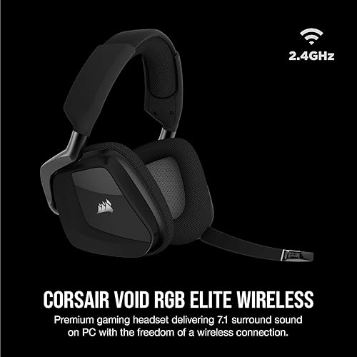 CORSAIR Void RGB Elite Wireless Gaming Headset – 7.1 Surround Sound – Omni-Directional Microphone – Microfiber Mesh Earpads – Up to 40ft Range – iCUE Compatible – PC, Mac, PS5, PS4 – Carbon VOID RGB ELITE WIRELESS Black
