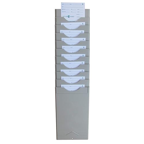 Pyramid Technologies Time Card Rack, 10 Pockets, Plastic, Light Gray